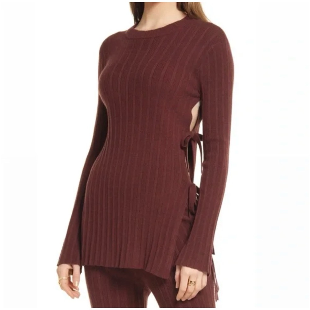 NWOT Open Edit Ribbed Knit Sweater with Side Ties in White size medium